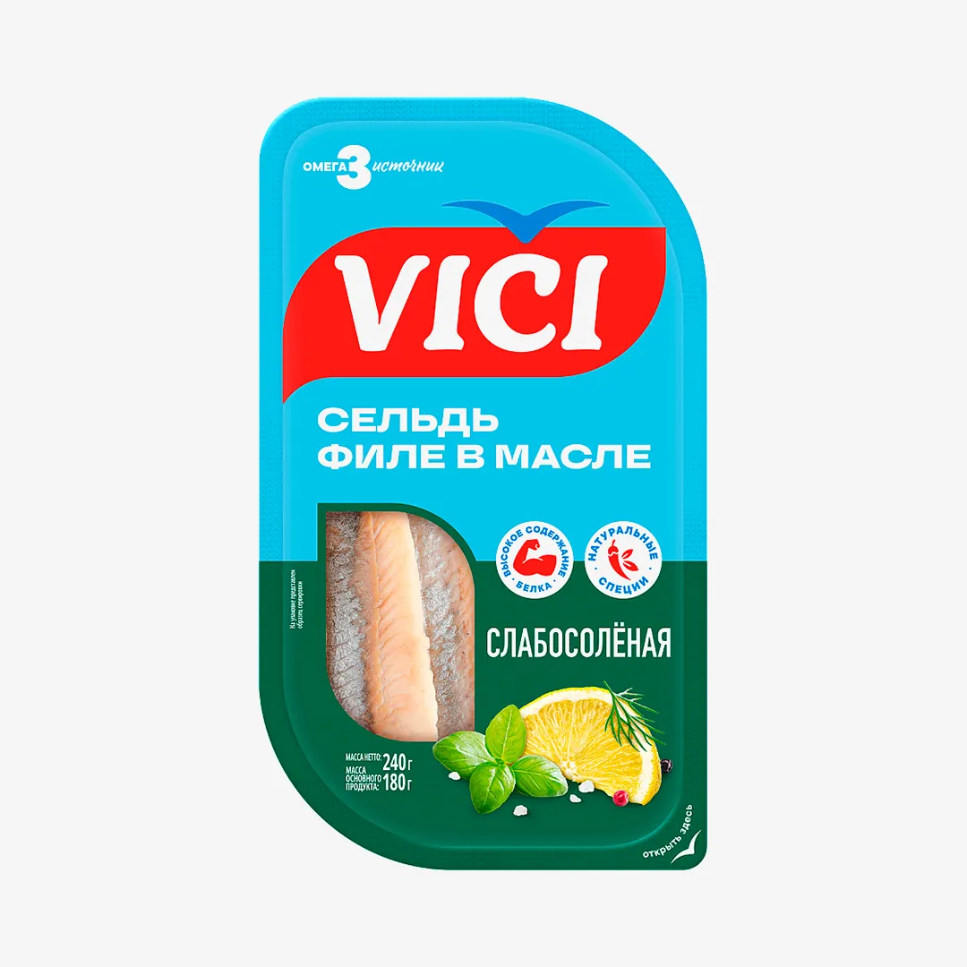 Сельдь VICI филе в масле слабосолёная, 240 г